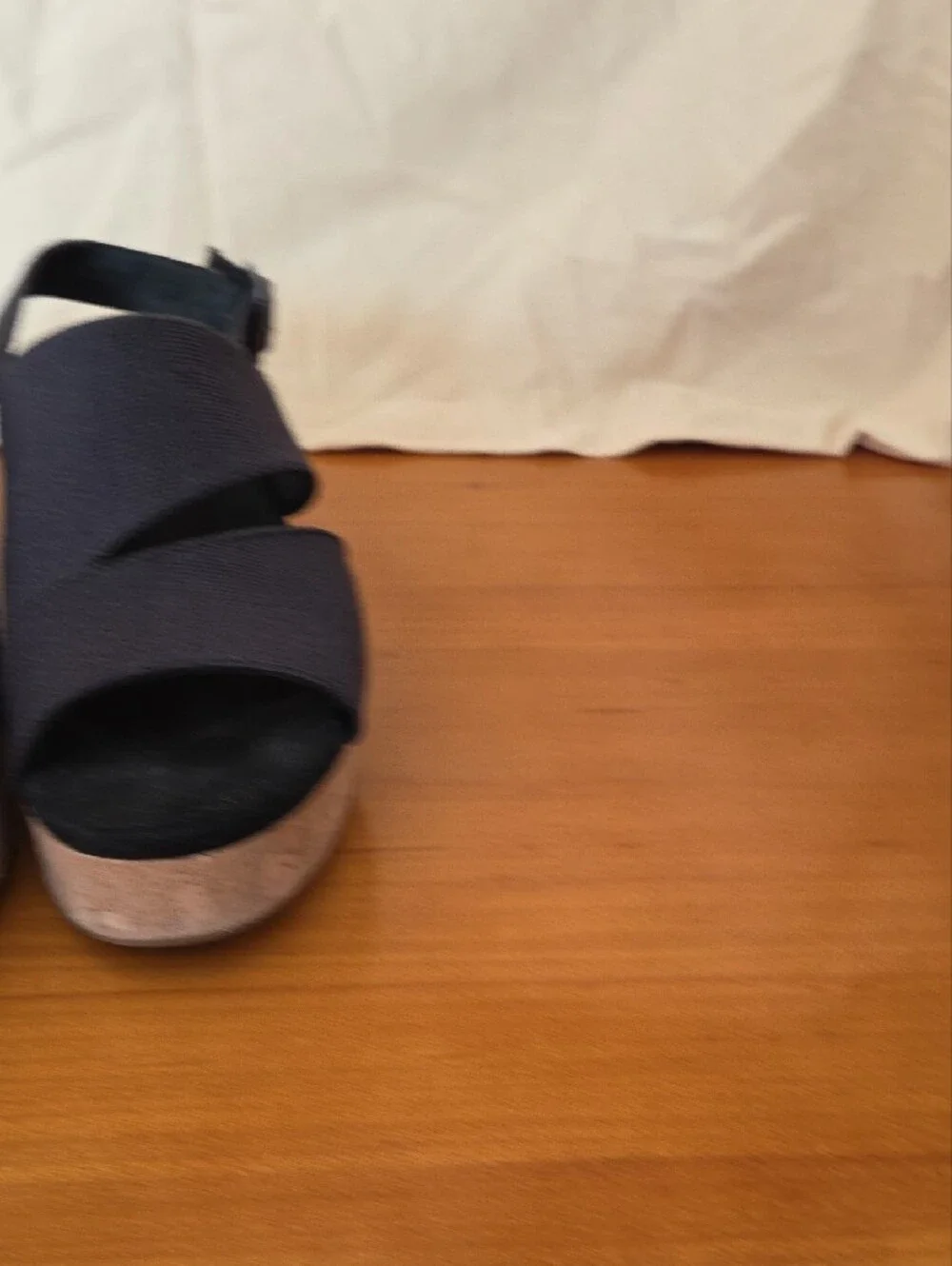 Toms Navy Crisscross Fabric Cork Wedges